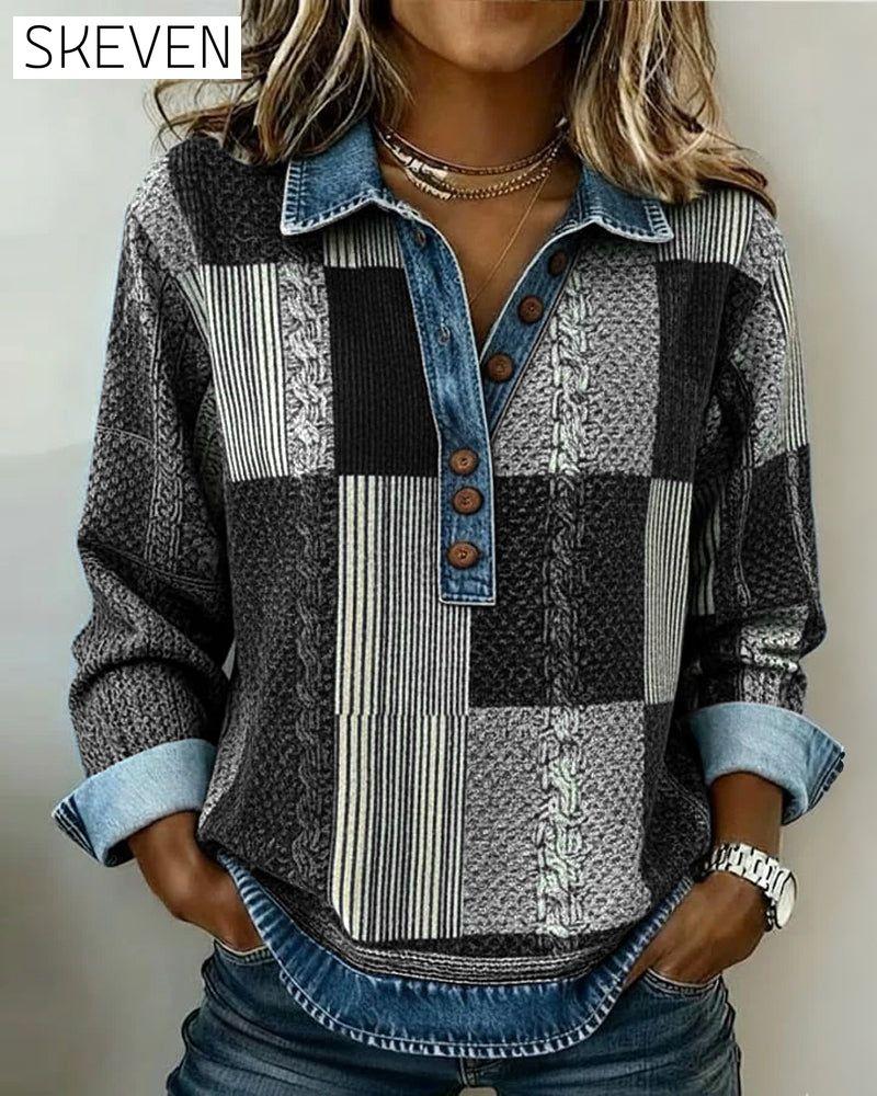 Sweat-shirt imprimé à manches longues et blocs de couleur