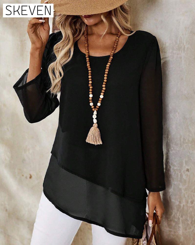 Round Neck Irregular Double Layer Blouse