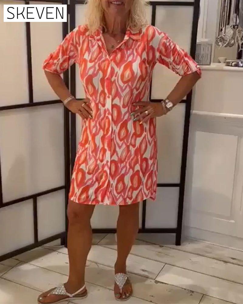 Center Sleeve Lapel Button Down Dress