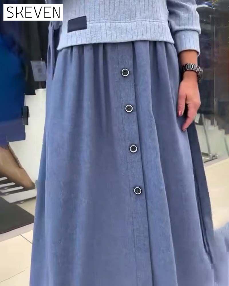 Casual Color-Blocked Round Neck Dress
