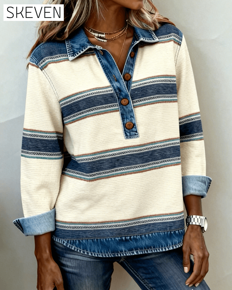 Langärmeliges Sweatshirt mit Farbblockmuster und Kragen