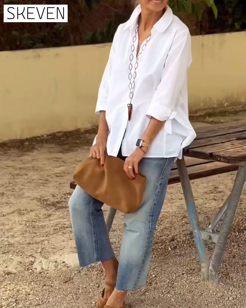 Chemise décontractée à manches longues et revers