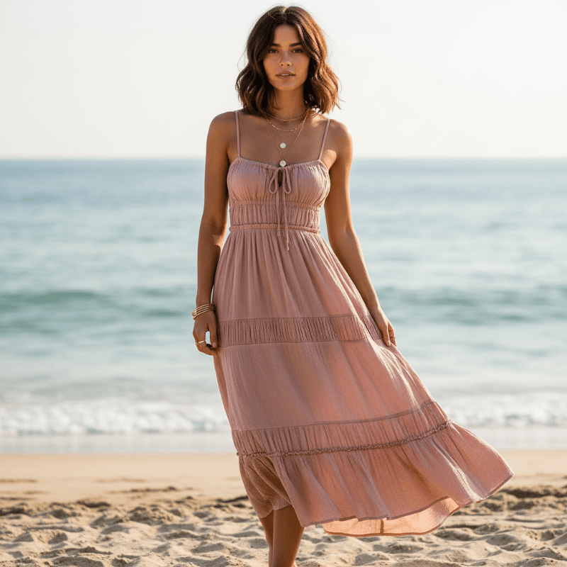 Boho Backless Tie-Back Maxi Dress