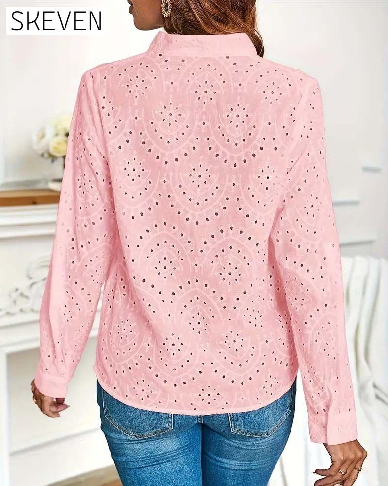 V-neck hollow solid color elegant top