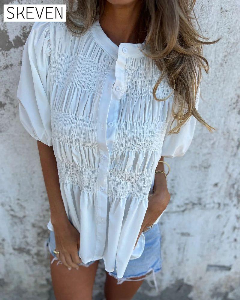 Casual Fashion Short Sleeve Solid Color Blouse