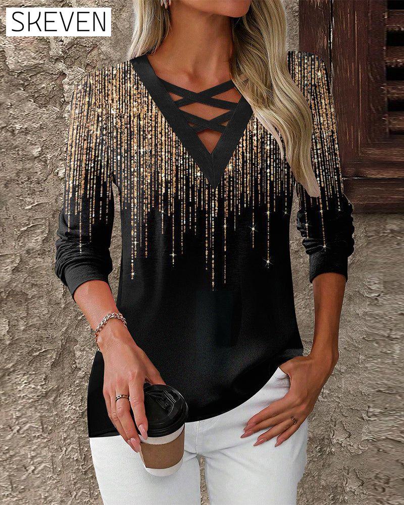 V-Neck Printed Slim-Fit Top