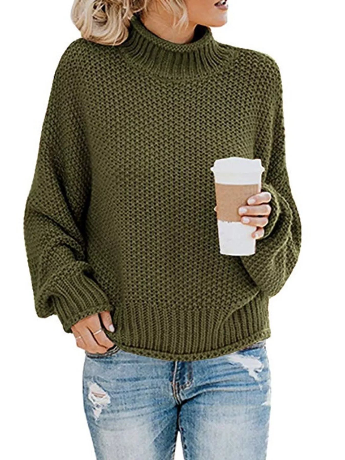 Full Size Chunky Knit Turtleneck Sweater Plus Size