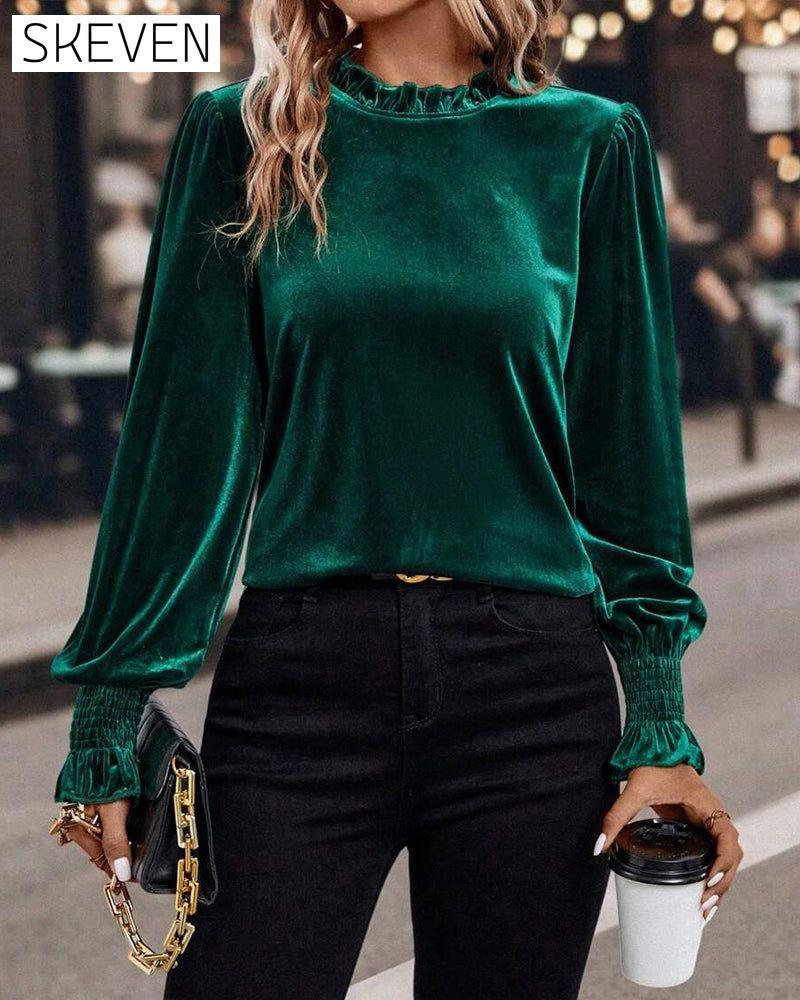 Rüschen-Samt-Langarmtop