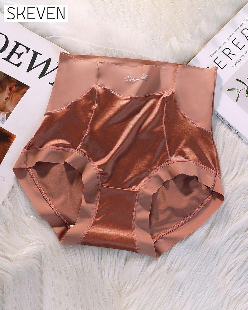 Women's High Waist Ice Silk Satin Seamless Sexy Hip Lift Tummy Control Panties