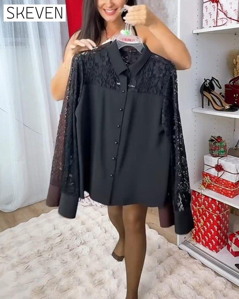Elegante Bluse aus Spitze mit Umlegekragen