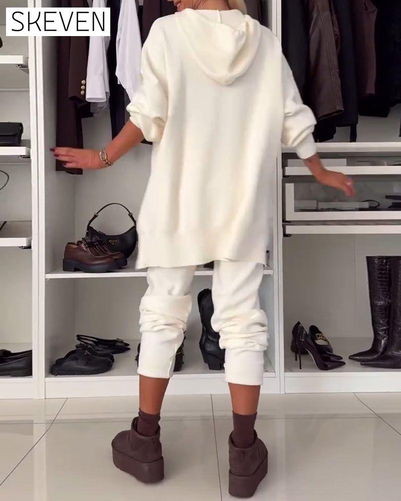 Two-piece set - solid color sweater and pants