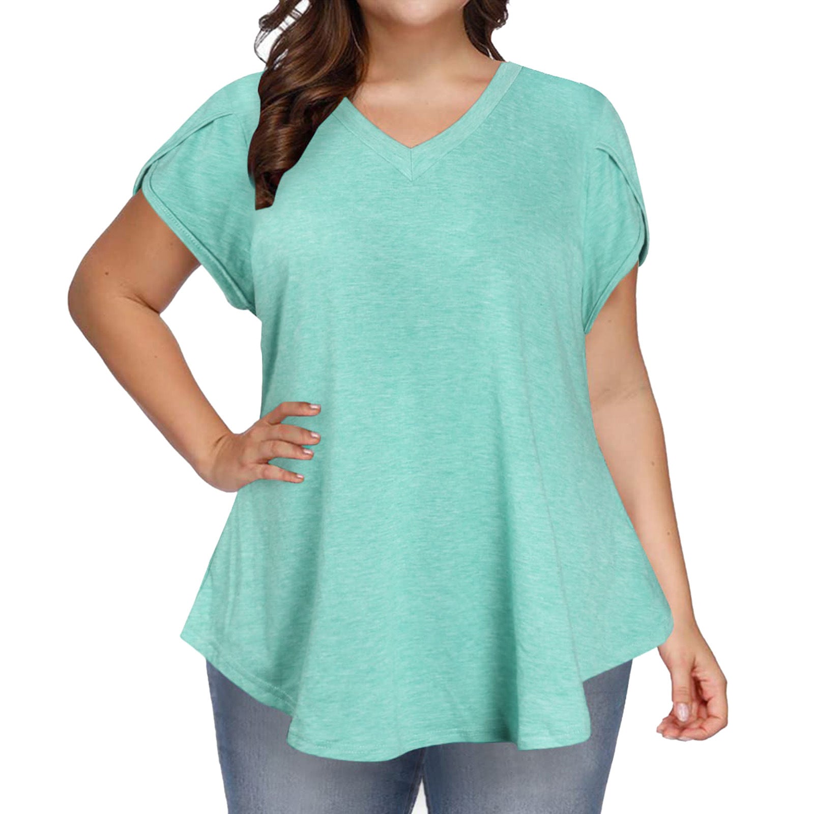 V-neck Relaxed-fit Petal-sleeve Short Sleeves