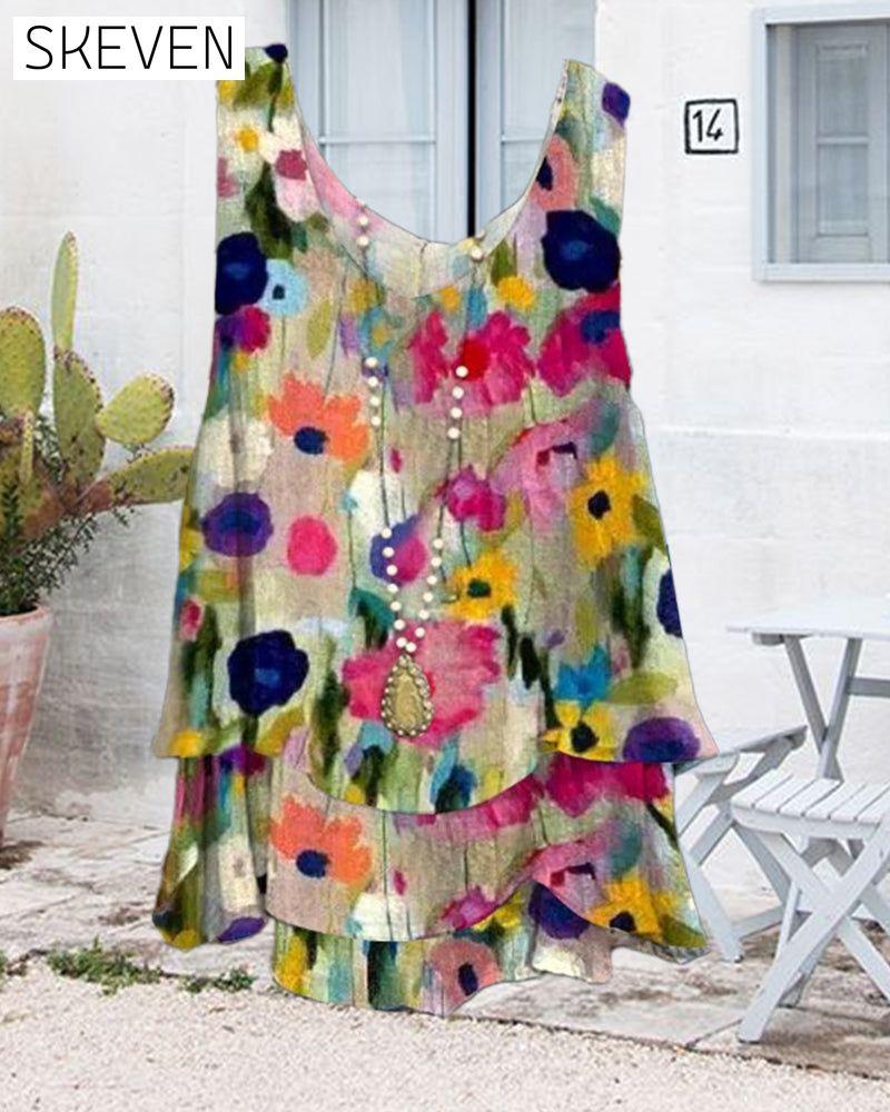 Colorful printed multi-layered casual vest summer tank tops & camis