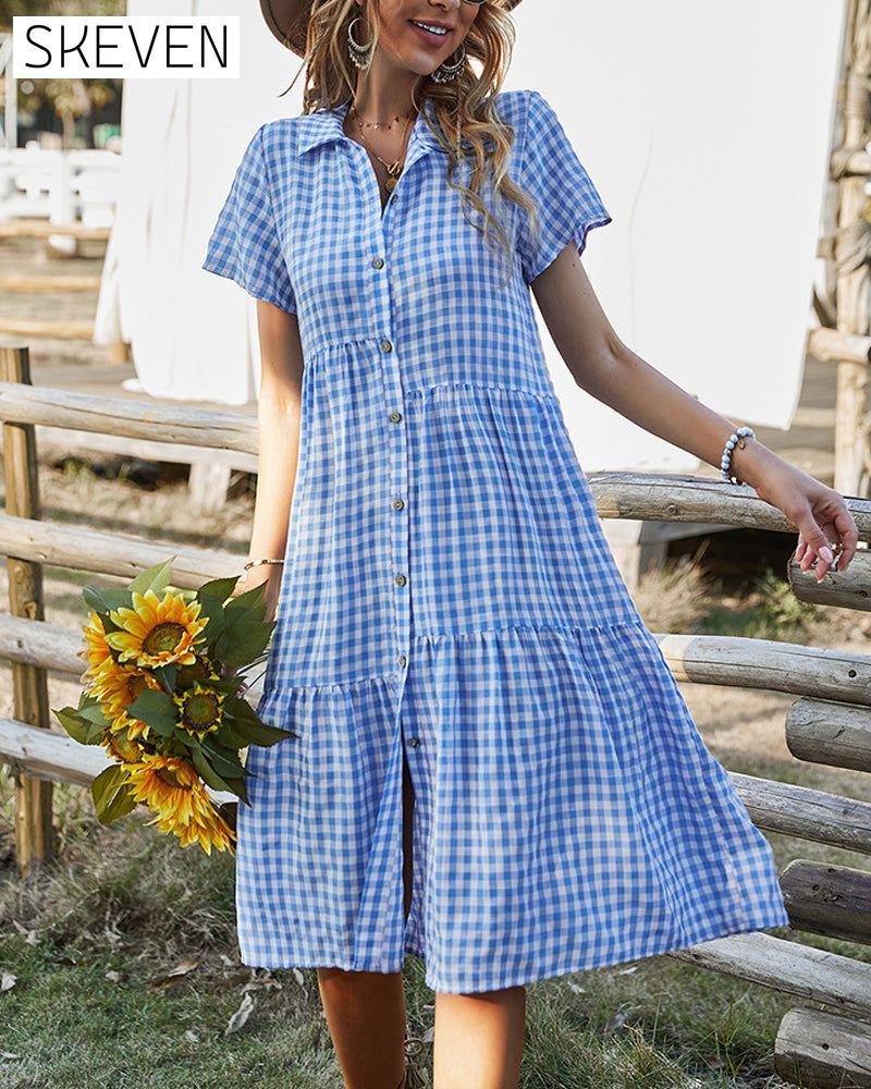robe chemise décontractée à carreaux