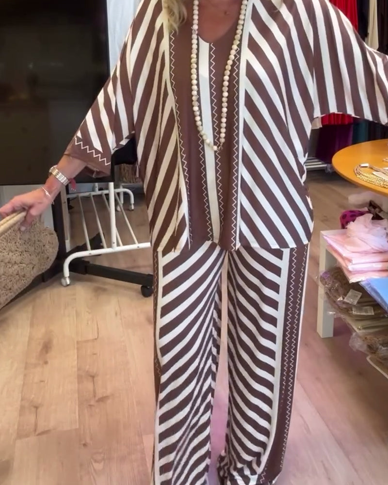 Striped Loose Wide-Leg Suit