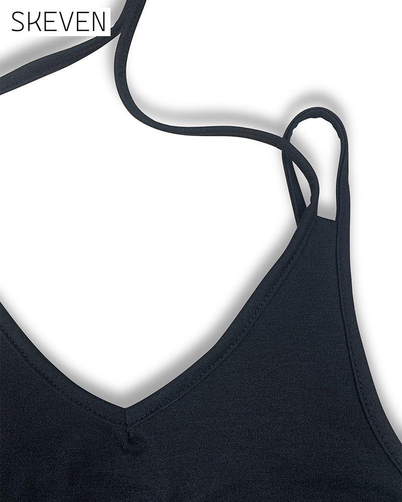 Bedrucktes Kleid mit V-Ausschnitt, Trägern und Schlitz