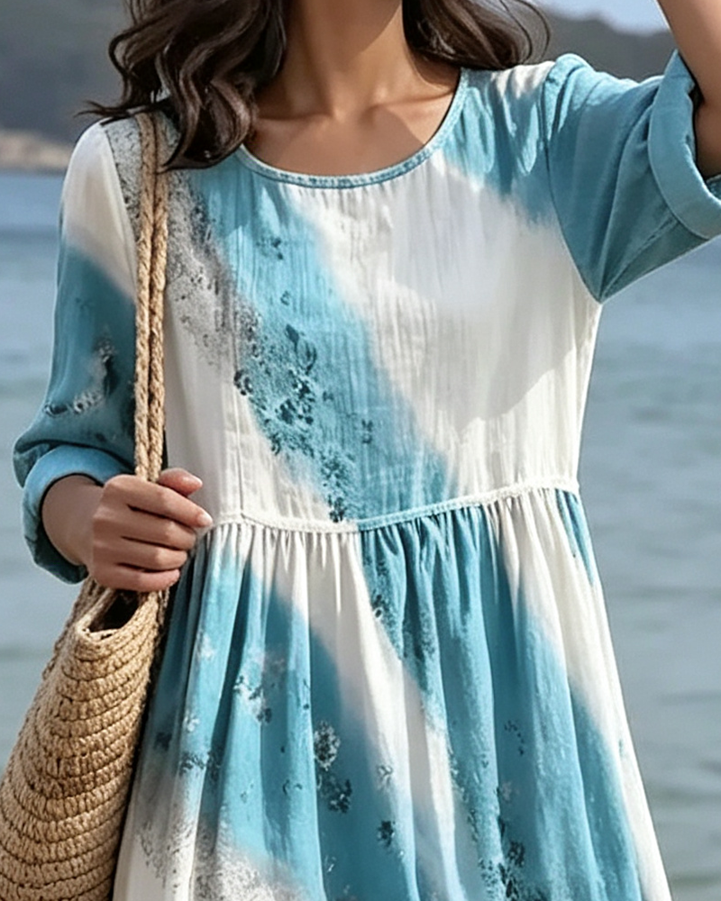 Crew Neck Color-Block Stripe Dress