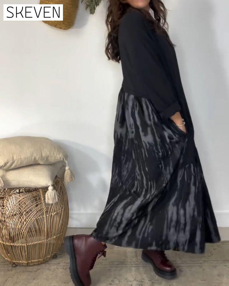 Kleid mit Rundhalsausschnitt und unregelmäßigem Patchwork-Muster