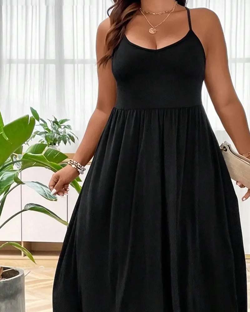 V-Neck Flared Spaghetti Strap Long Dresses
