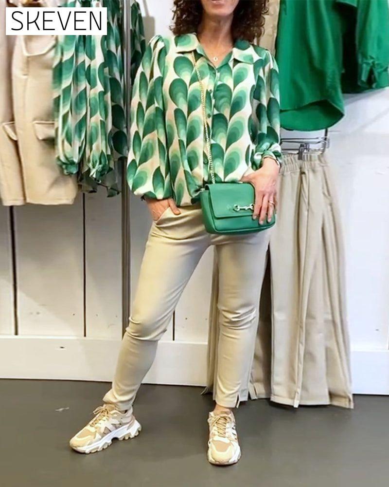 Bluse mit Revers und Print für Pendler