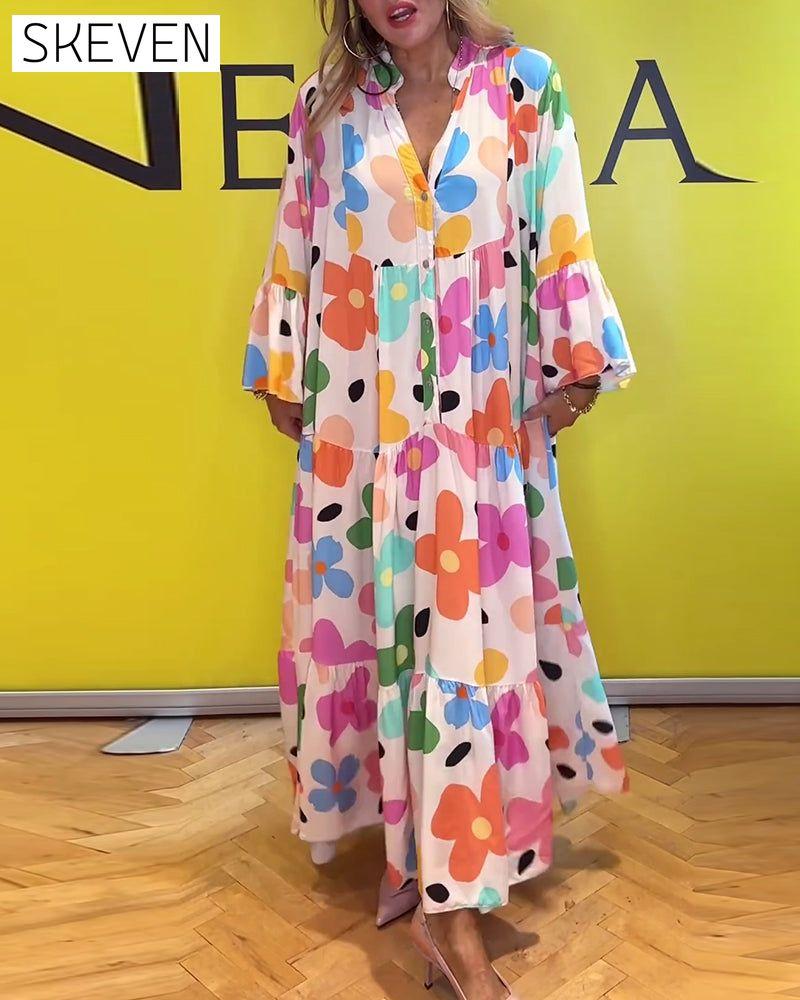 robe décontractée à manches cloche et imprimé floral coloré