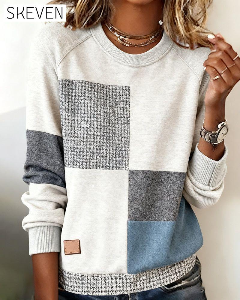 Lässiges Sweatshirt mit Rundhalsausschnitt und Kontrastfarbe