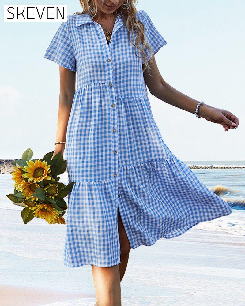 robe chemise décontractée à carreaux
