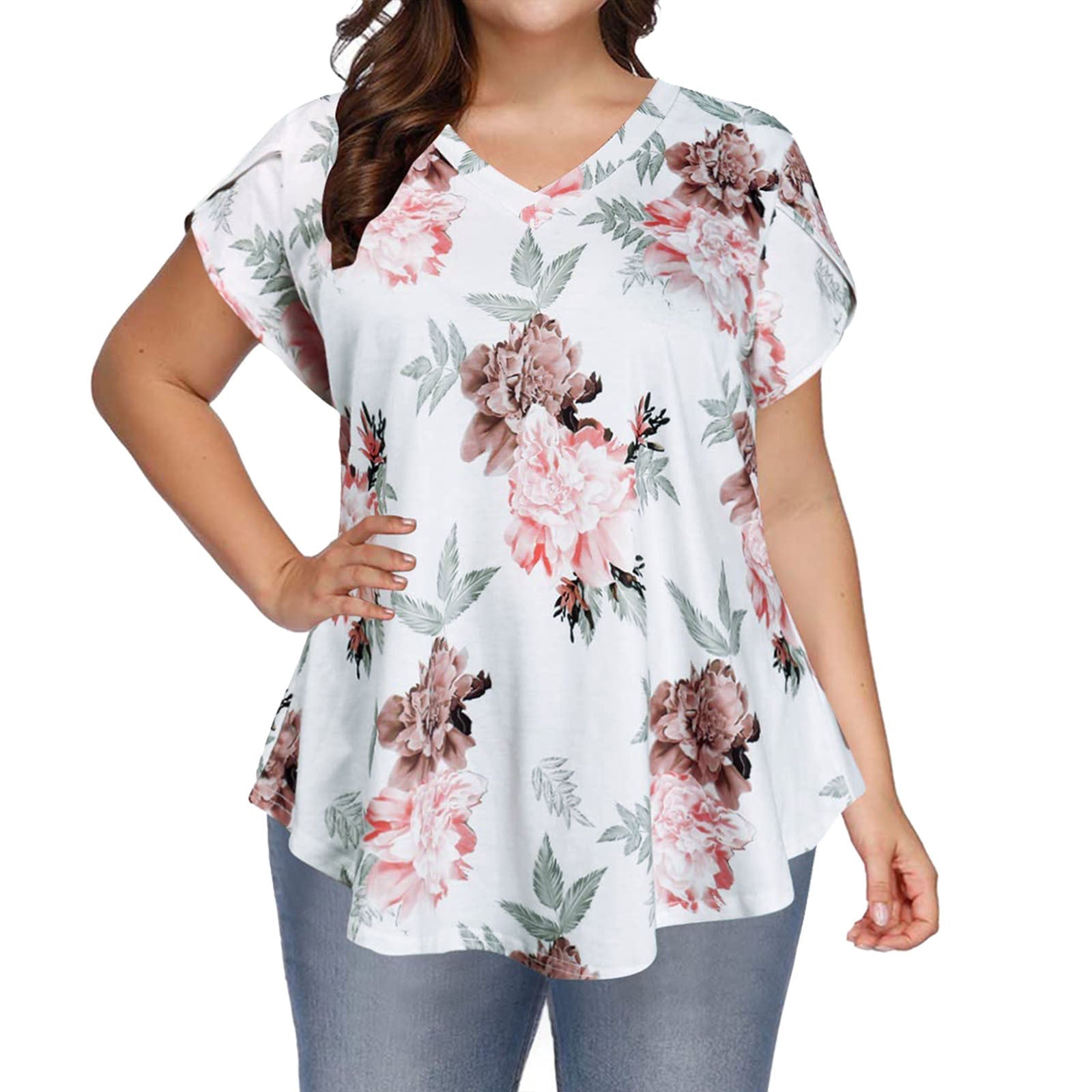 V-neck Relaxed-fit Petal-sleeve Short Sleeves