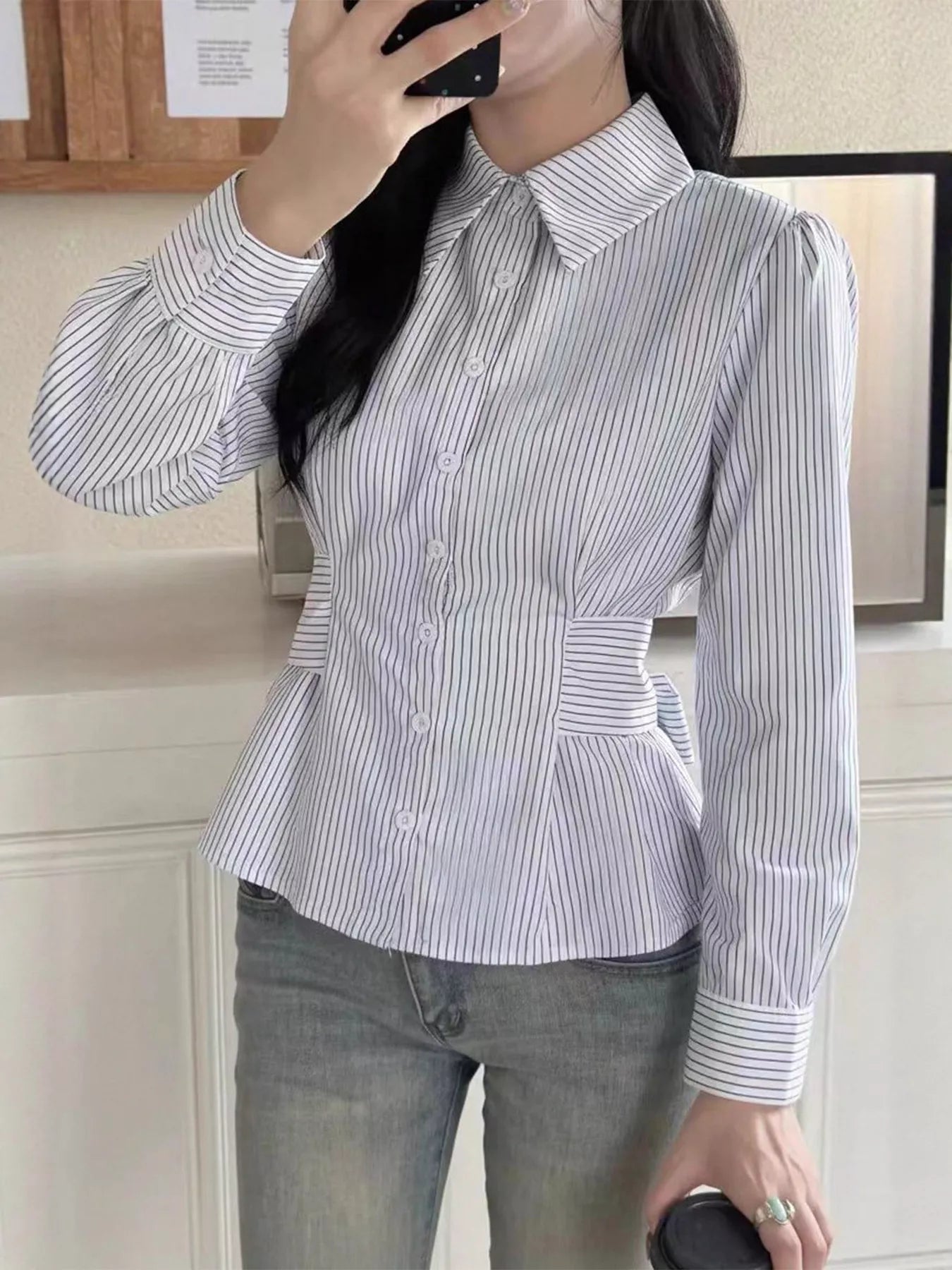 Striped Peplum Button Up Shirt