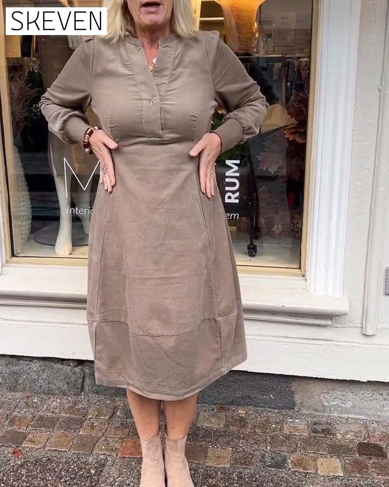 Lässiges Retro-Langarmkleid