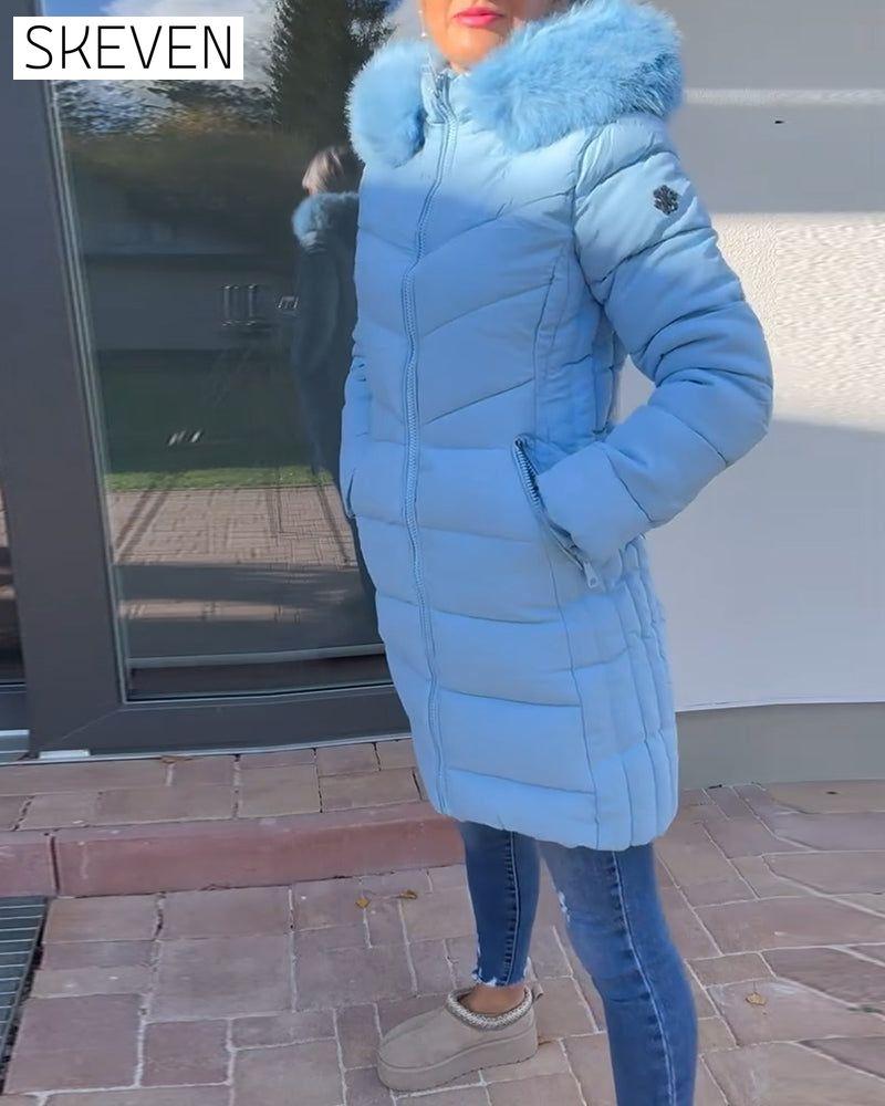 Casual solid color zipper pocket hooded padded jacket