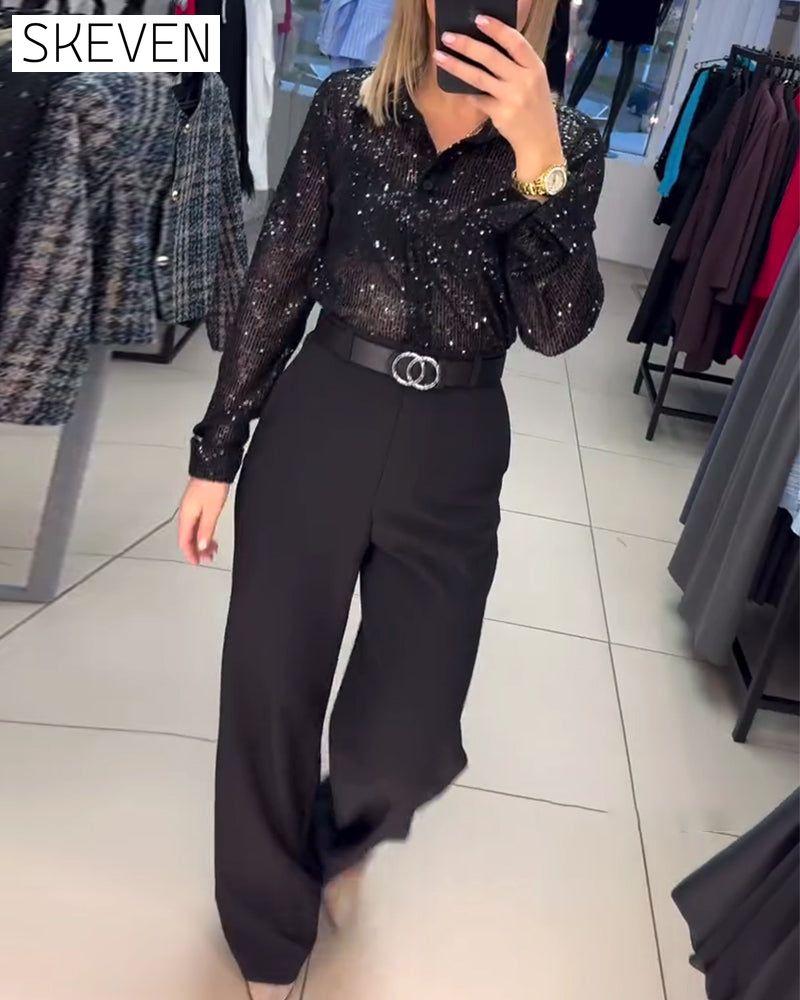 Button-Down Lapel Sequined Shirt