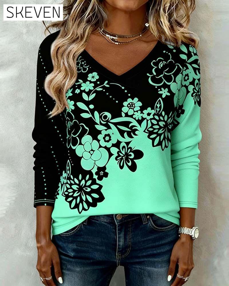 V-Neck Placement Print Top