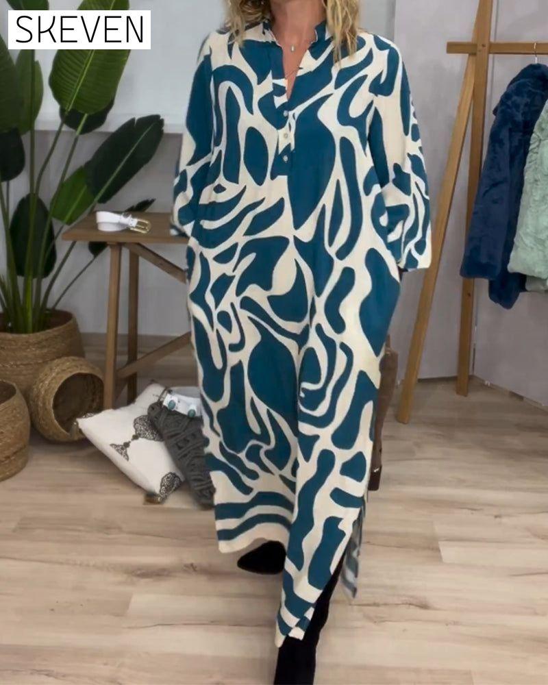 Lapel side slit printed dress 2023 f/w 23BF casual dresses Clothes Dresses spring