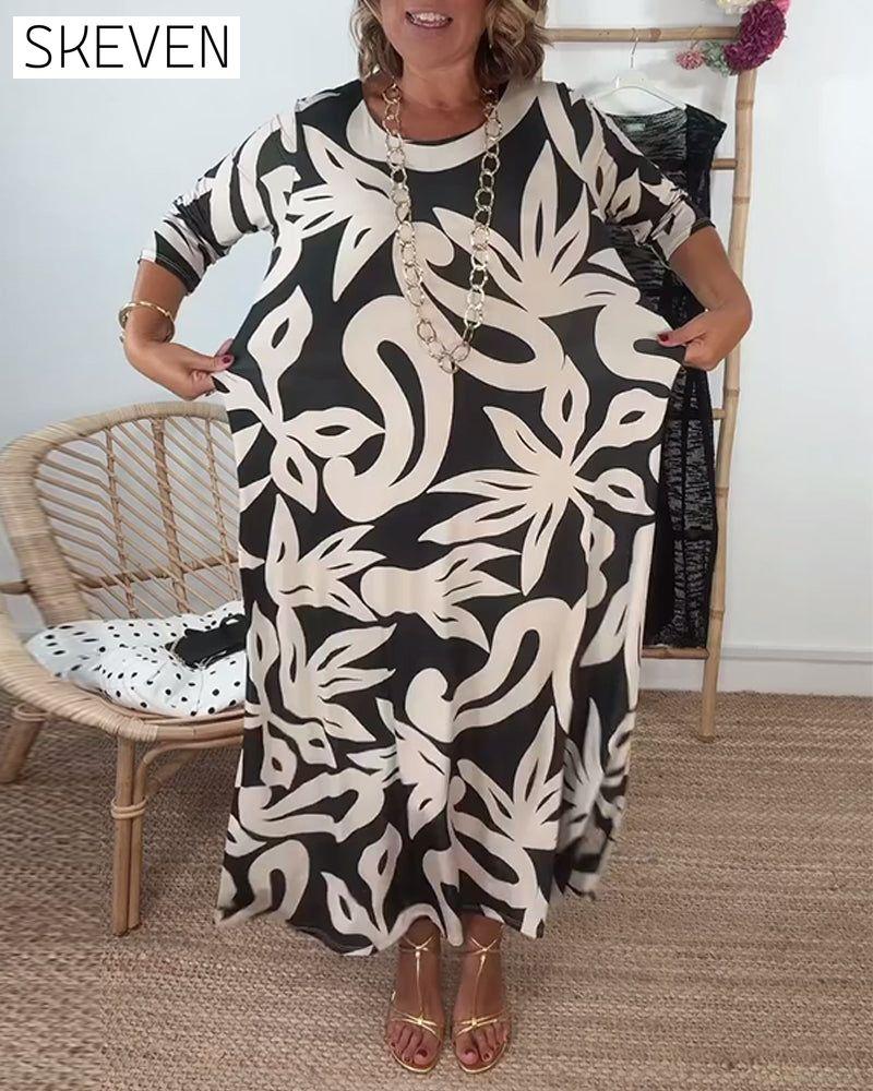 Bedrucktes Kleid mit Rundhalsausschnitt und langen Ärmeln
