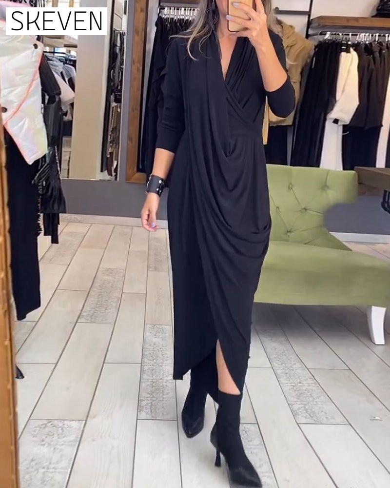 Elegant pleated solid color dress 2023 f/w 23BF casual dresses Clothes Dresses spring