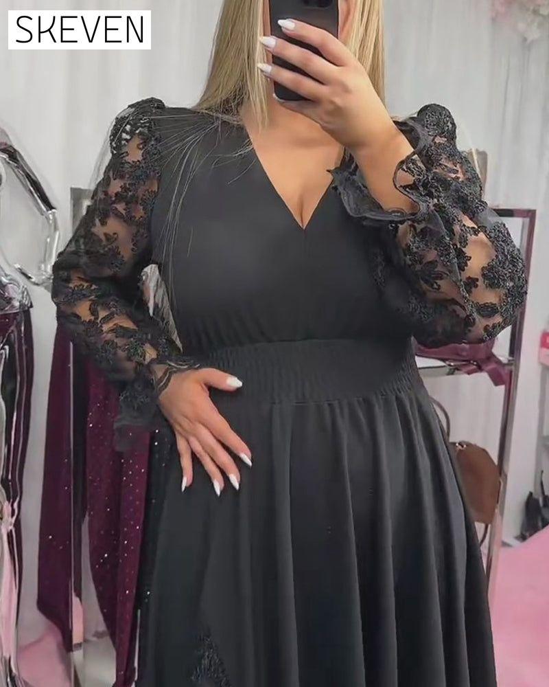 Lace Stitching V-Neck A Hem Dress