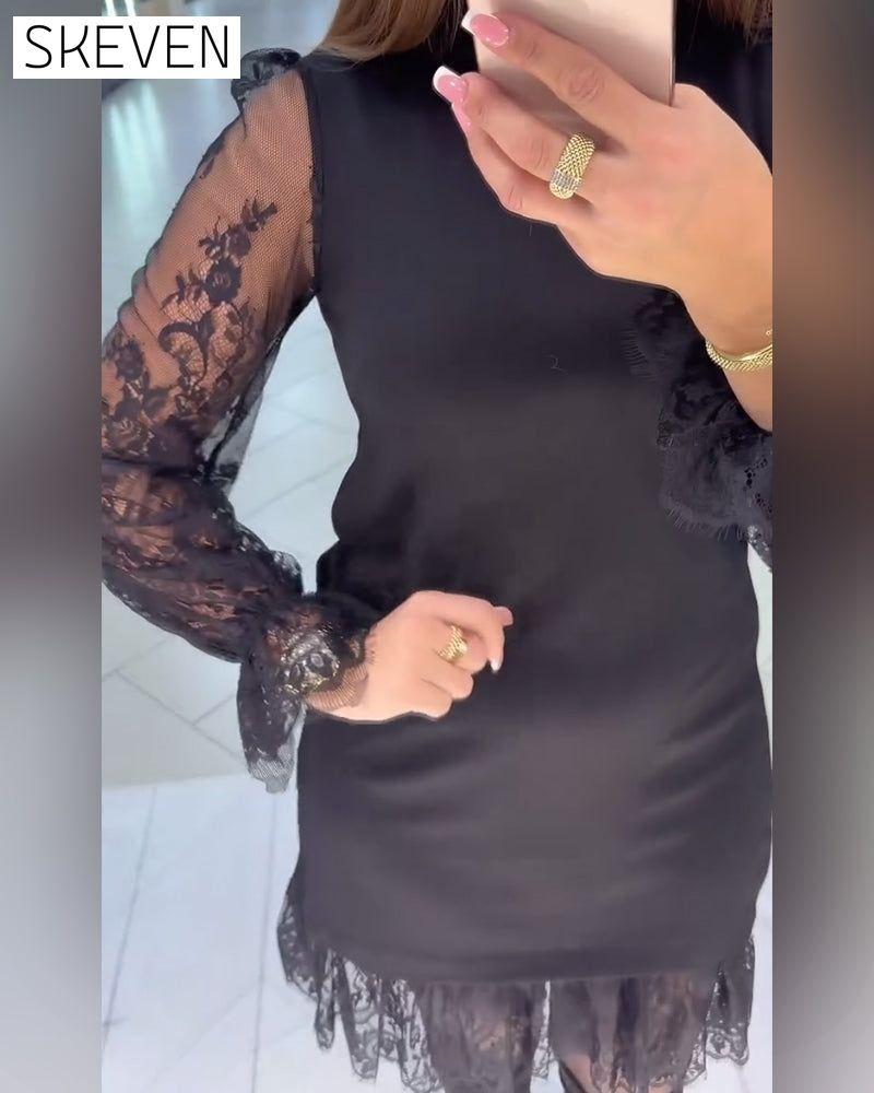 Lace-Trimmed Patchwork Dress