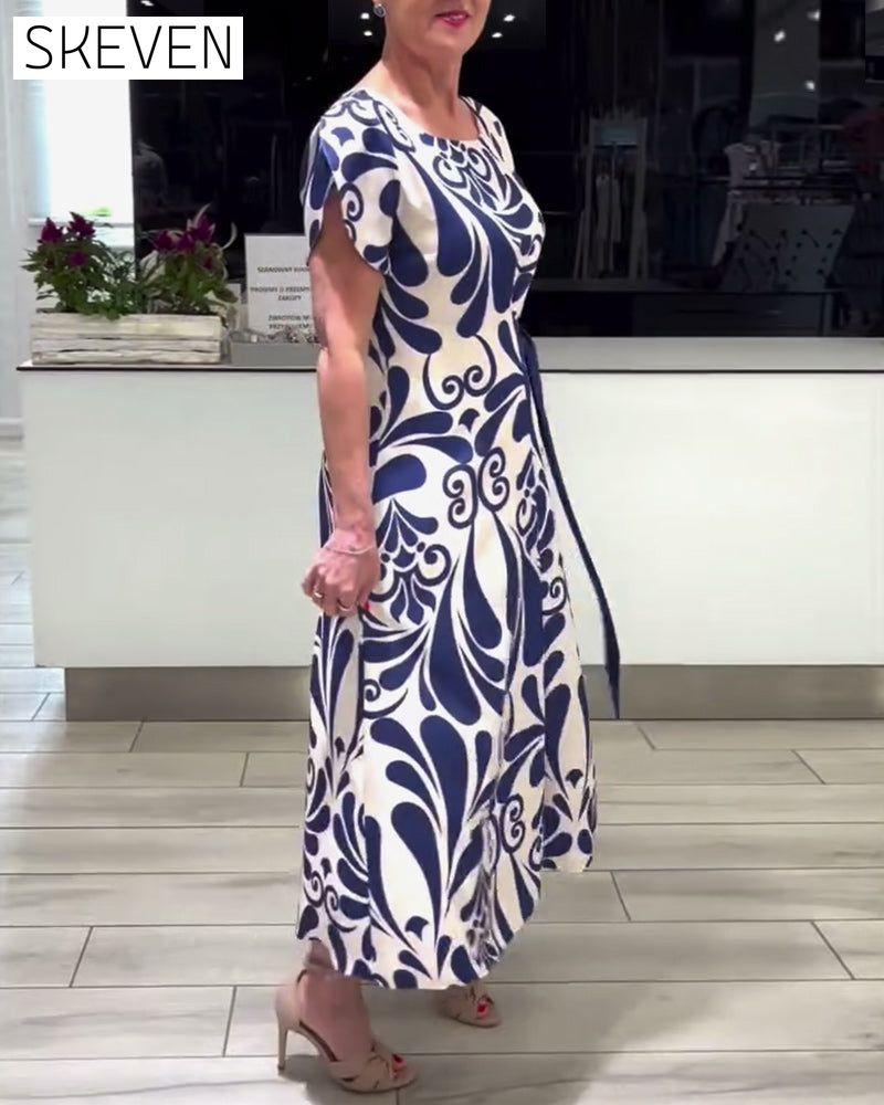 Elegantes Kurzarmkleid mit Kontrastprint