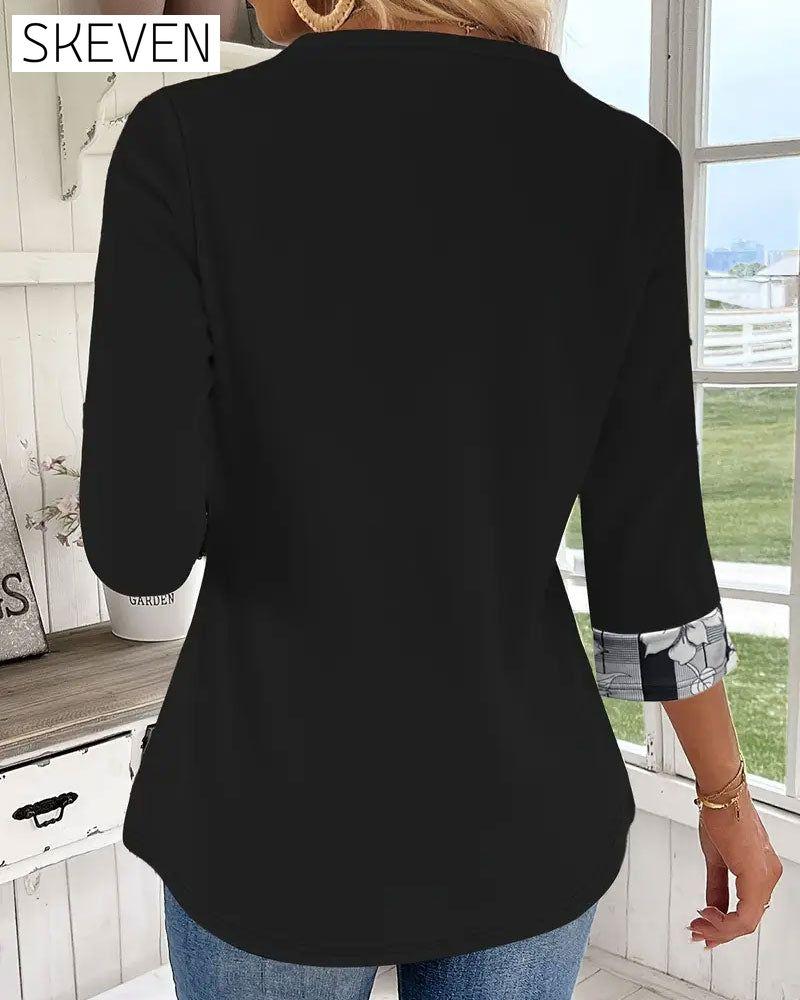 Printed Fake Two-Piece Long-Sleeved Top