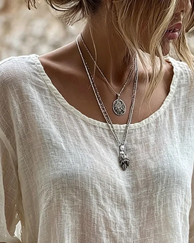 Round-Neck Lantern-Sleeve Top