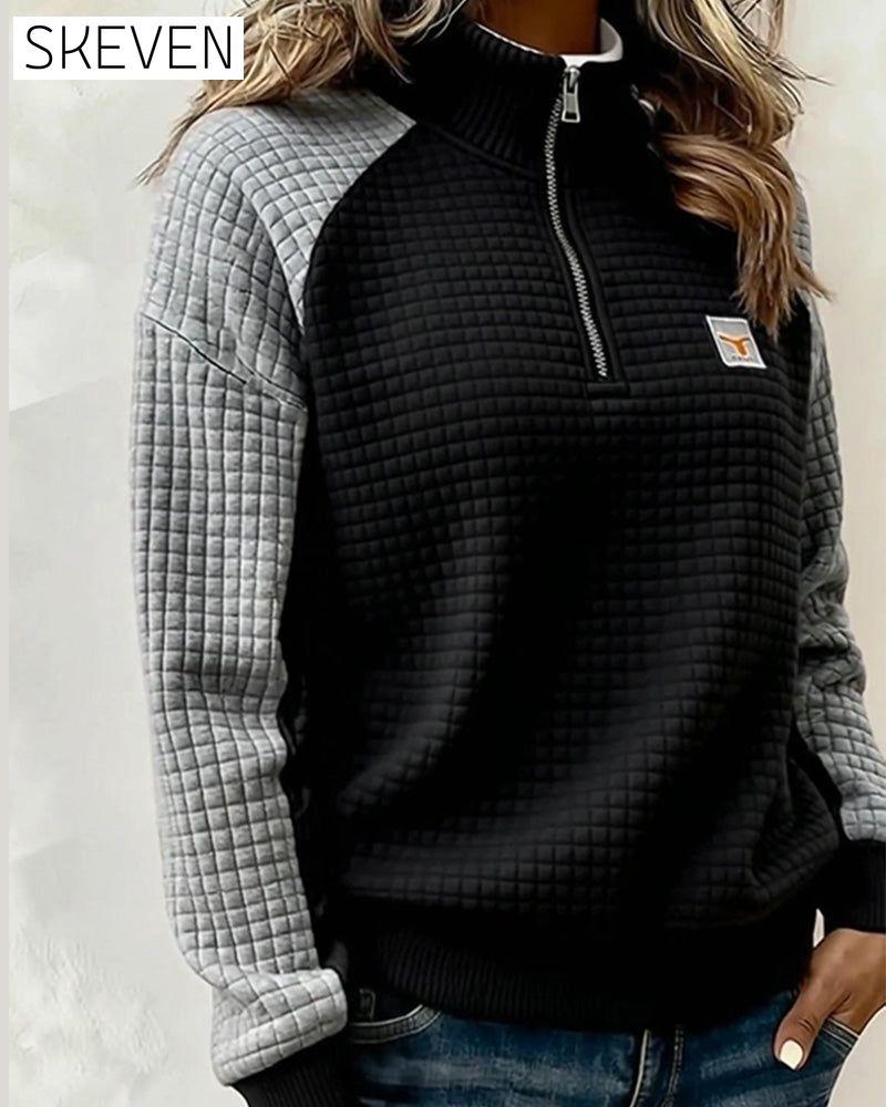 Sweatshirt mit Stehkragen und Waffelstruktur in Farbblock-Optik