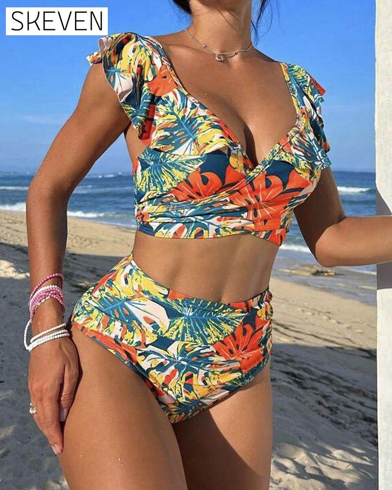Ruffled backless bikini swimsuit