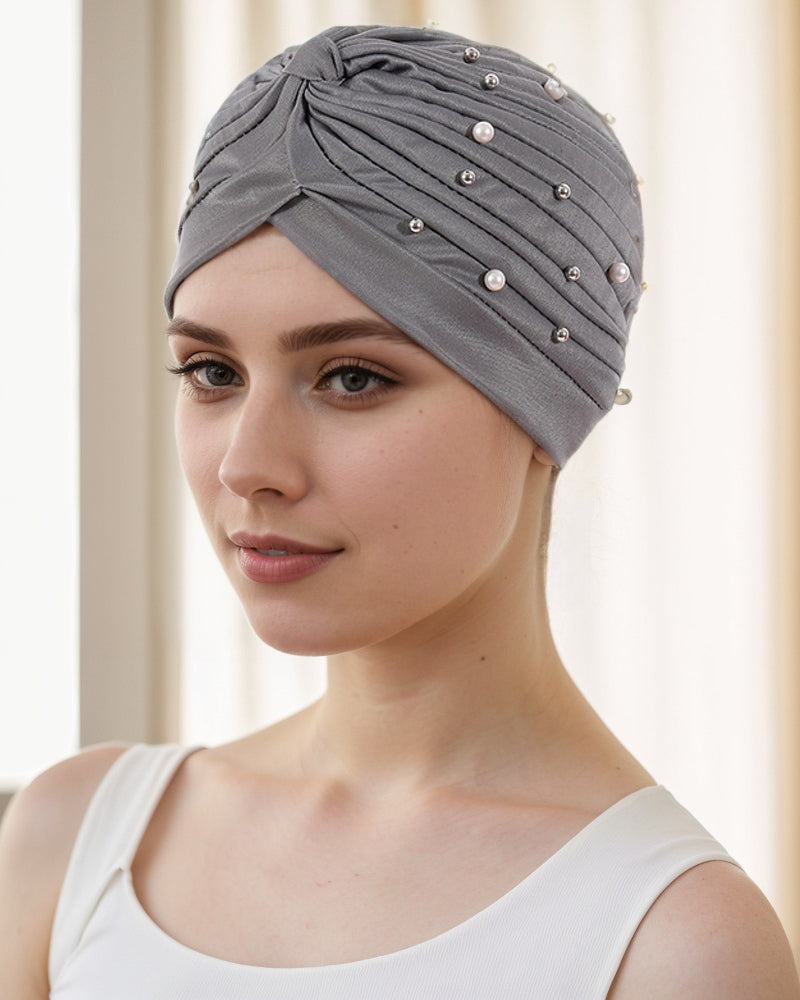 Pearl Pleated Pre-Tied Turban Hat