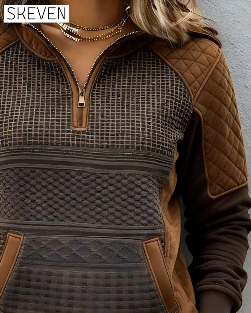 Sweat-shirt décontracté à col zippé demi-hauteur