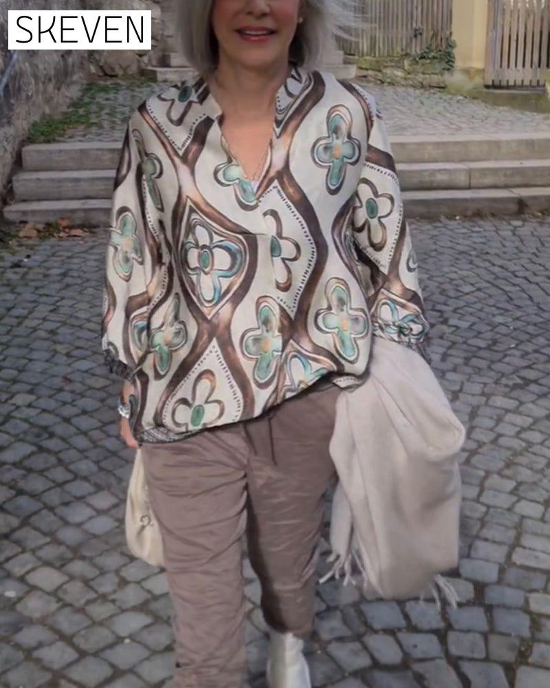 Retro style fashionable long sleeve blouse