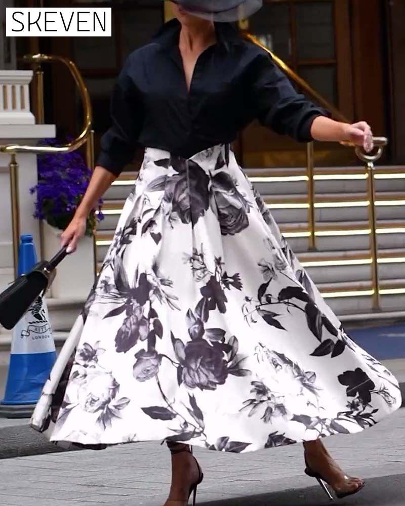 Elegant floral print stand collar long sleeve dress 202466 casual dresses spring summer