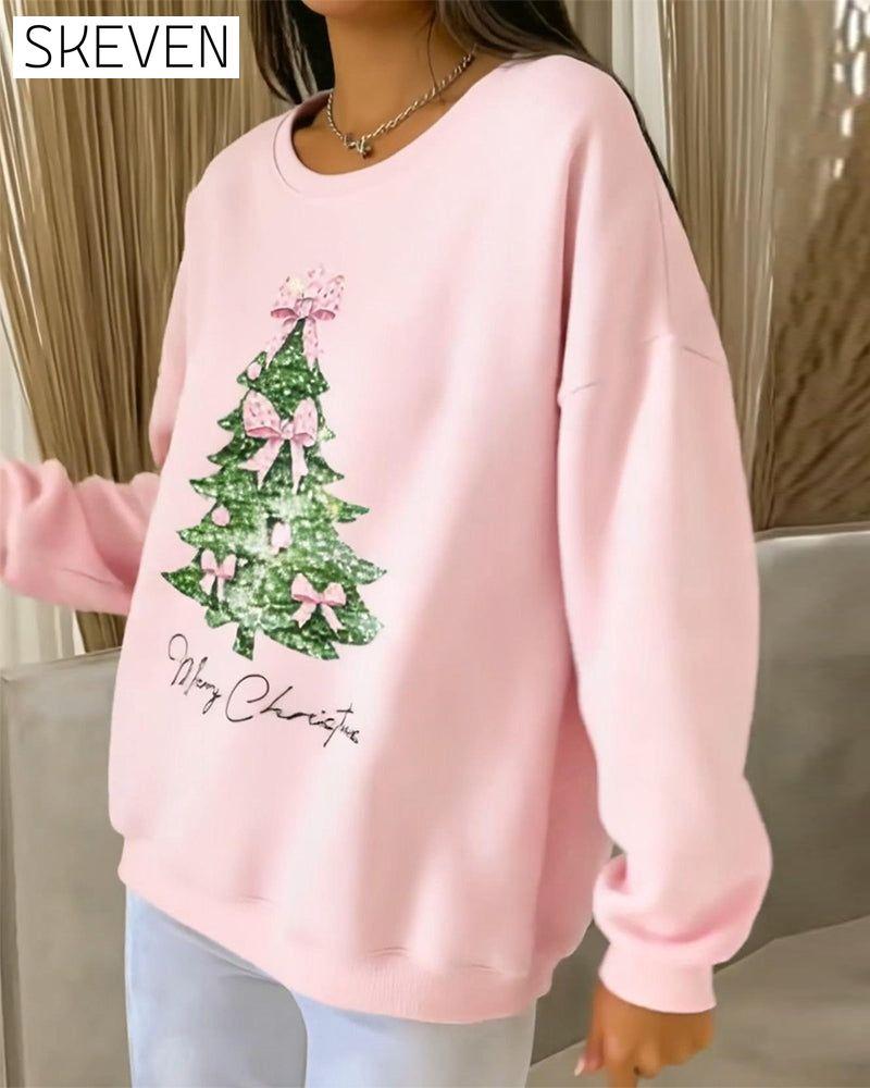 Sweatshirt mit Weihnachtsmotiv und Rundhalsausschnitt, langen Ärmeln