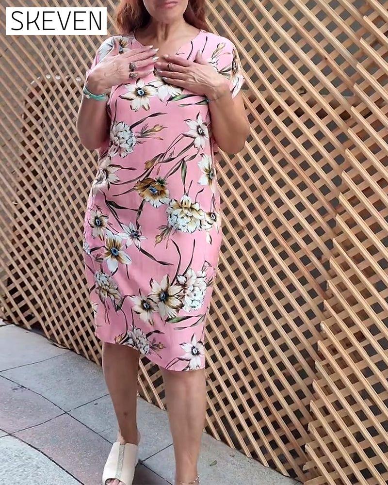Floral print V-neck short-sleeved dress casual dresses summer