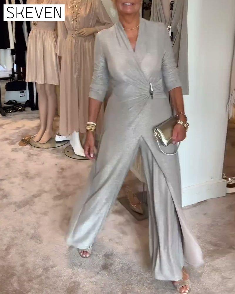 Eleganter, plissierter Jumpsuit in Unifarbe